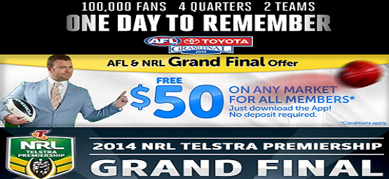 No-Deposit  free bet on the2017 AFL Grand Final or NRL Grand Final